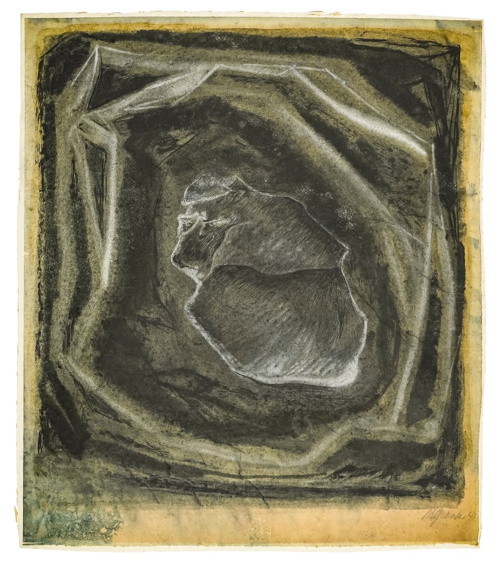 Morris Graves (AM 1910-2001) In the Dark: Morris Graves (American 1910-2001) In the Dark - Ink wash on paper laid on board signed lower right dated 43- ex Willard Gallery New York. 15 x 13" Graves was an American painter. He was one of the ea