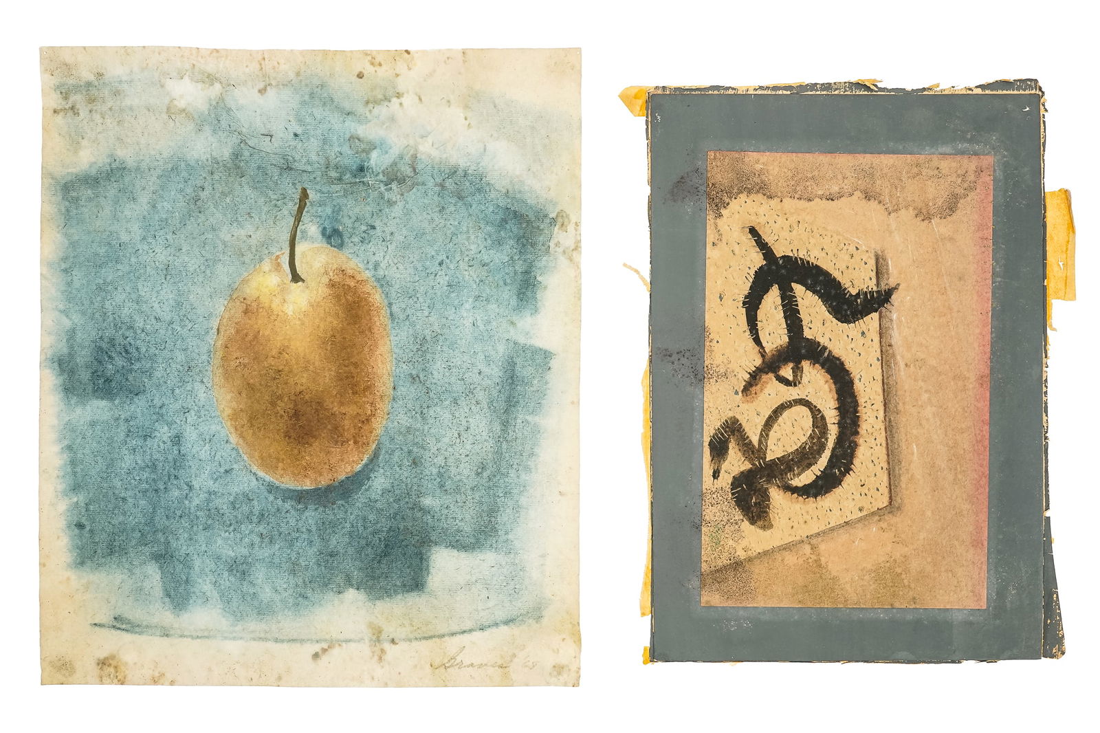 Morris Graves (AM 1910-2001) Fruit and a Small Abstract: Morris Graves (American 1910-2001) Indiscernible Fruit and Small abstract watercolor and gouache- Fruit 11 x 9.5" Abstract 5 x 8" laid on board. Graves was an American painter. He was one of the earli