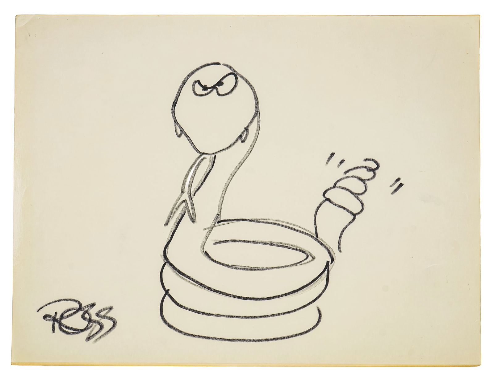 Bob Ross (AM 1942-1995) Cartoon: Bob Ross (AM 1942-1995) Cartoon of a snake felt tip marker on paper- Per our consignor the drawing was made during a live presentation by Ross, and given as a gift after the exhibition. A letter from