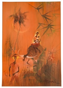 Romeo Tabuena (PH/MX 1921-2015) Family Riding a Buffalo