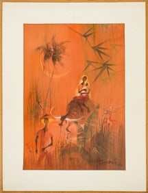 Romeo Tabuena (PH/MX 1921-2015) Family Riding a Buffalo