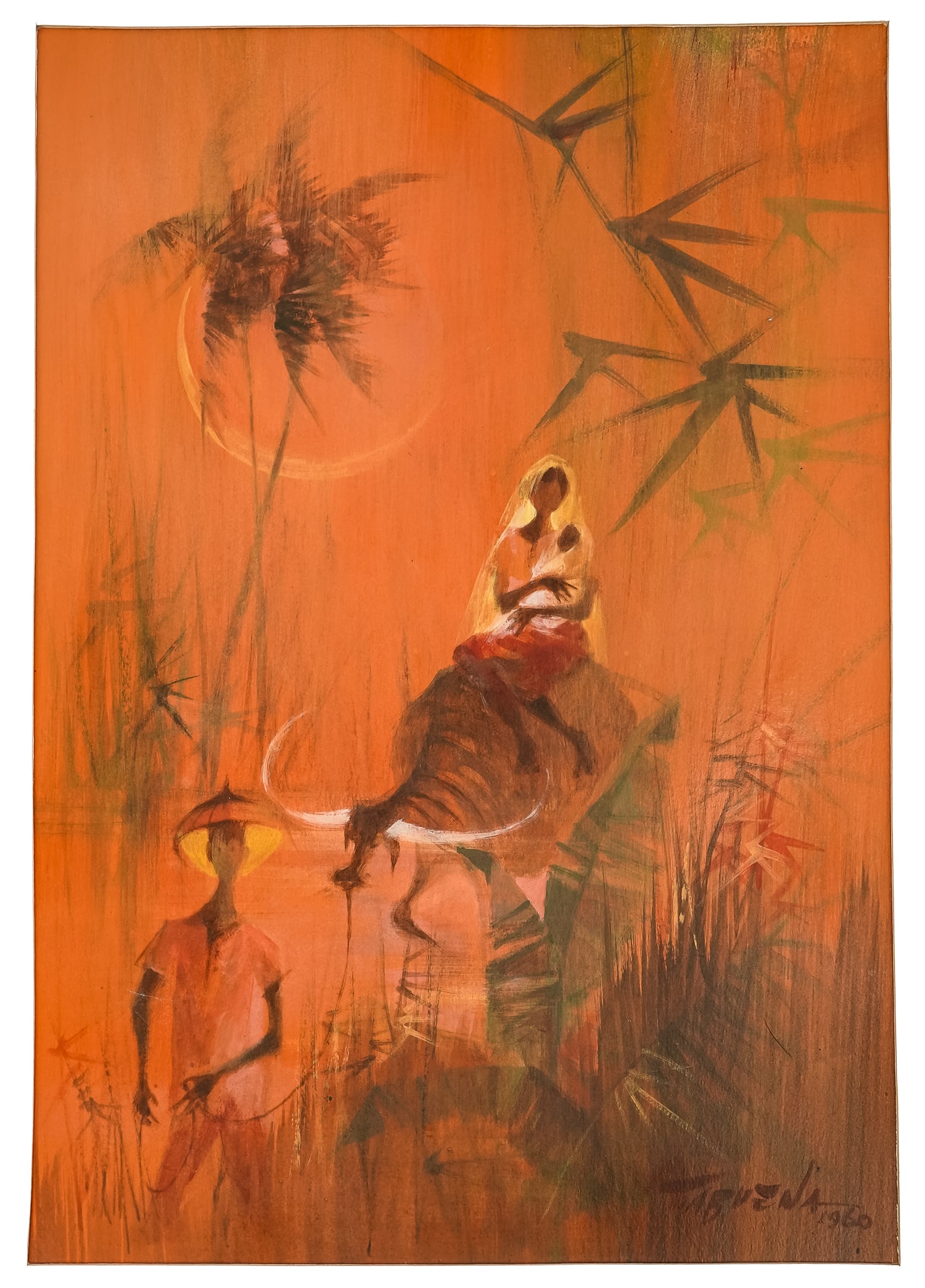 Romeo Tabuena (PH/MX 1921-2015) Family Riding a Buffalo: Romeo Tabuena (Filipino/Mexican 1921-2015) Family Riding Water Buffalo - oil on board dated 1960- 22 x 16" Filipino postwar Neorealist painter and printmaker Romeo Tabuena experienced life, education,