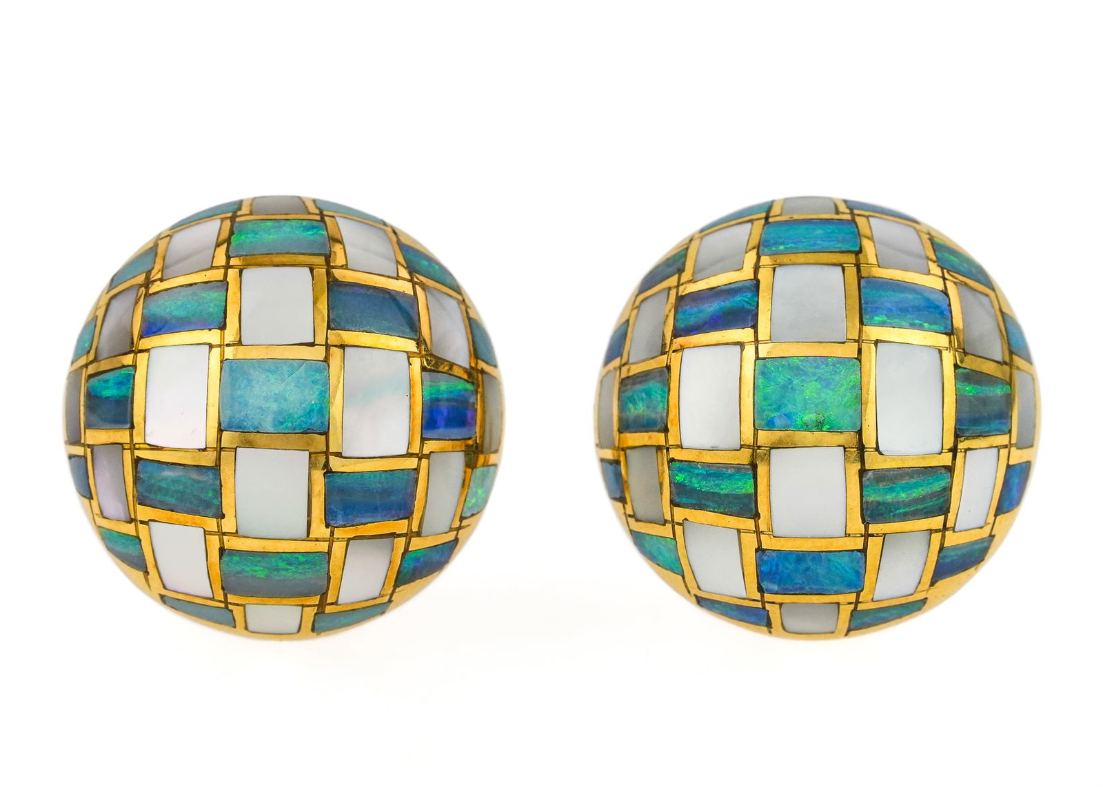 Pair of Tiffany 18k Opal & M.O.P ball earrings. (1 of 6)