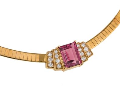 Modern 14k Choker Pink Sapphire & Diamond Necklace