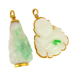 2 Jade & 18k Pendants