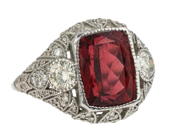 5.5 CT Spinel, Diamond, & Platinum Ring.