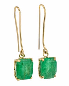 Pair of 12 CT Emerald Cut Emerald Earrings