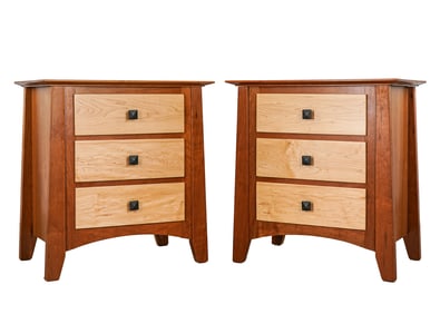 Pair of Cherry and Maple three drawer stands