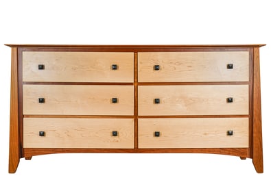 Cherry and Maple Six Drawer Long Chest