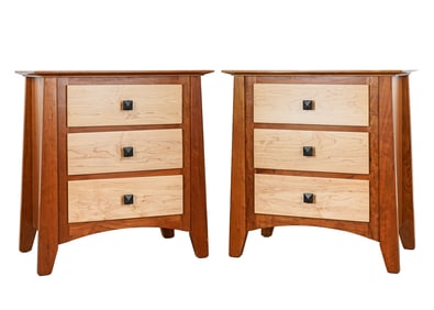 Pair of Cherry and Maple three drawer stands