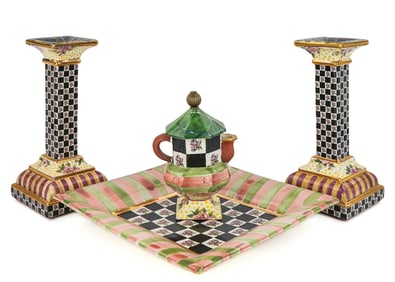 4 pcs. MacKenzie Childs Courtly Check Art Pottery