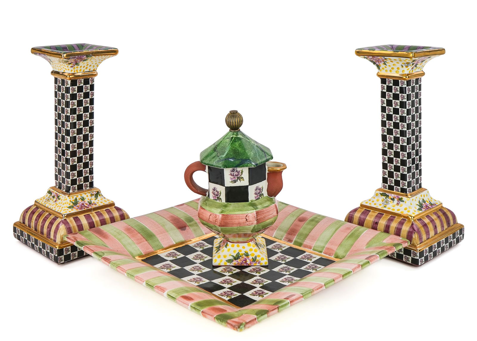 4 pcs. MacKenzie Childs Courtly Check Art Pottery (1 of 11)
