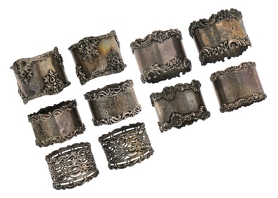10 Rococo Motif Sterling Napkin Rings
