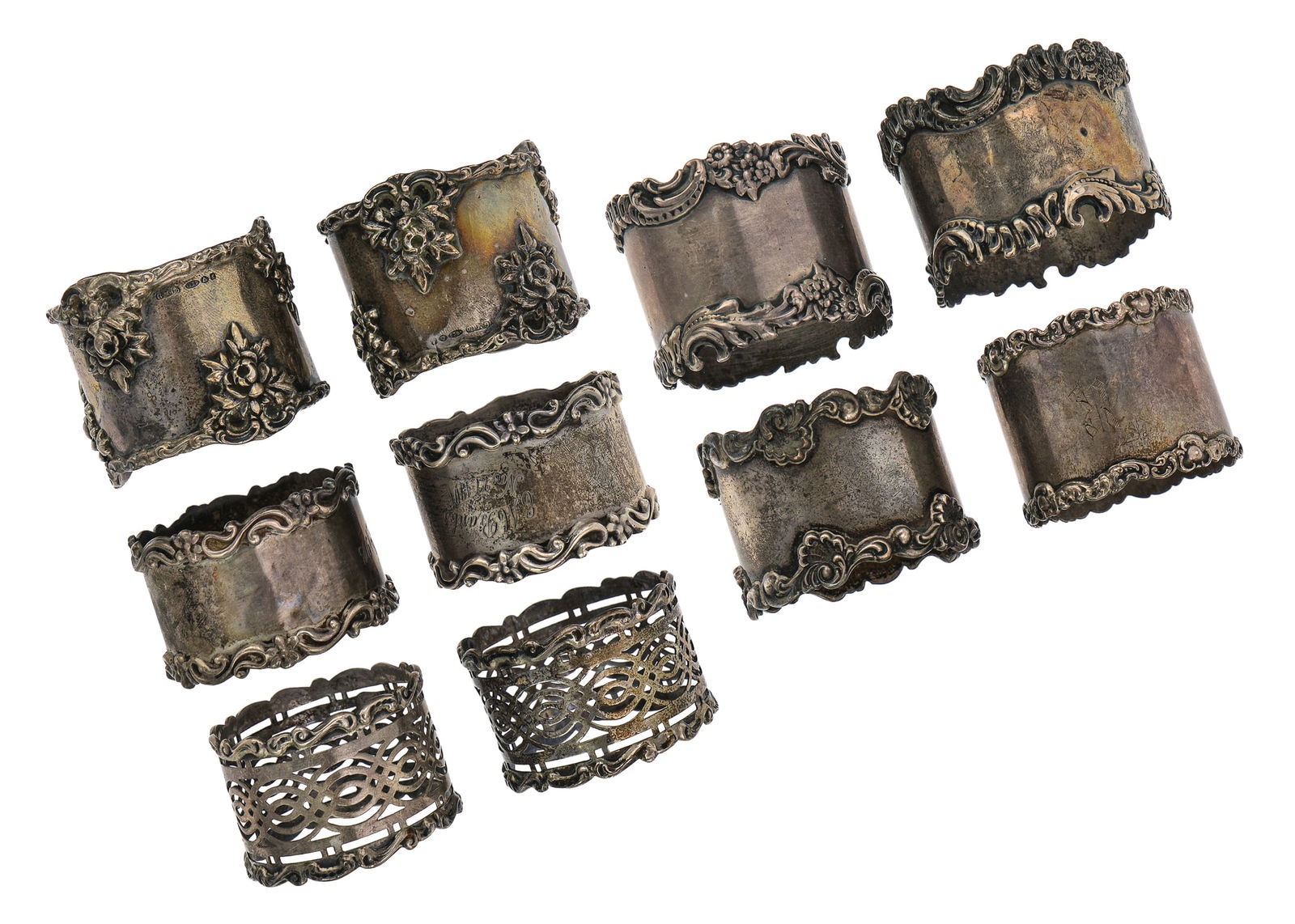 10 Rococo Motif Sterling Napkin Rings (1 of 2)
