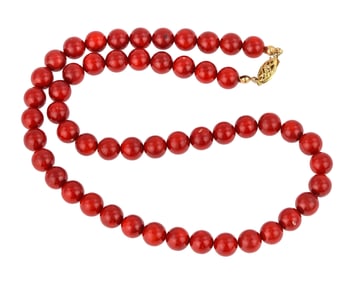 14k & Red Coral Bead Necklace