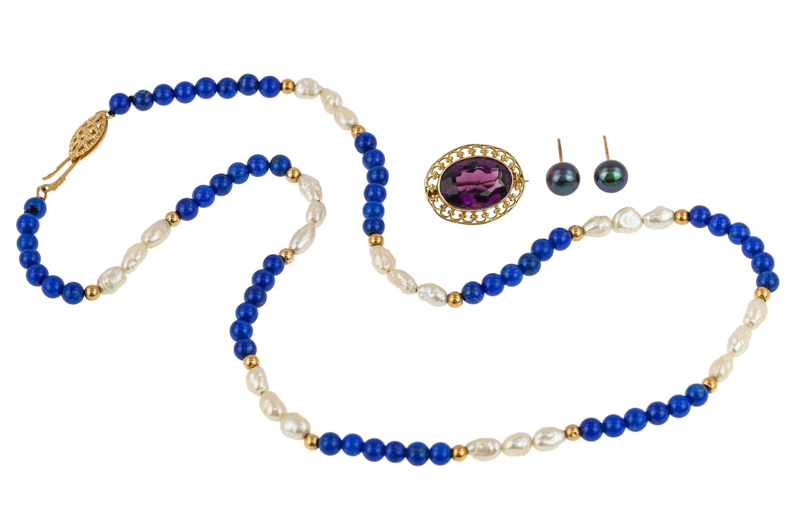 Vintage Gold Brooch, Necklace, & Earrings (1 of 7)