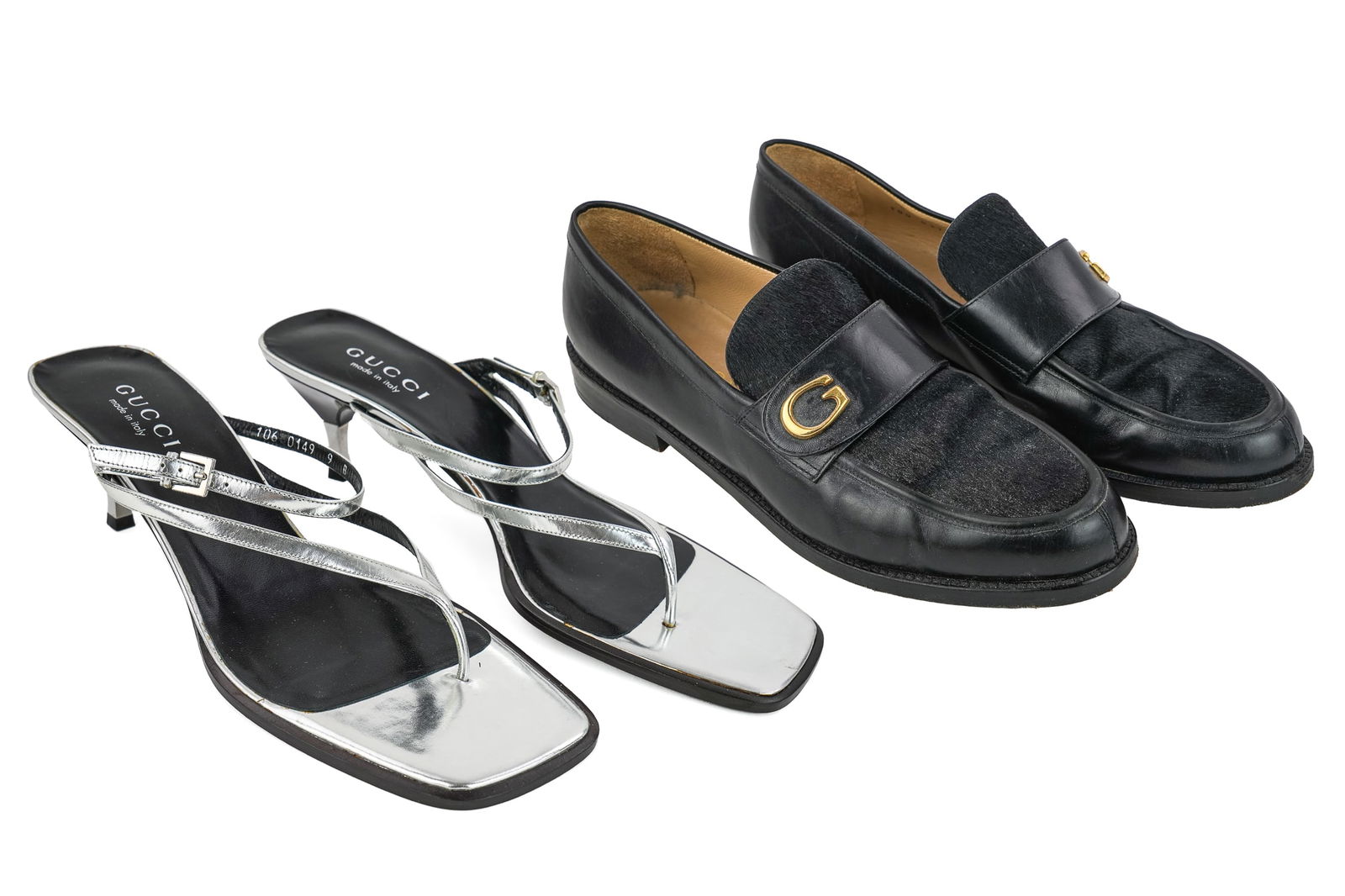 Gucci Silver Sandals, Black Loafers (1 of 10)