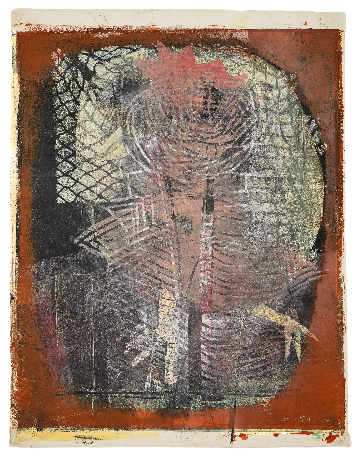 Ben Itoh (JP 1917-) Rooster: Ben Itoh (Japanese 1917-) Rooster woodblock on paper signed lower right dated 1958 -23 x 18" Itoh was a mid century woodblock artist known for his wild and intense imagery.