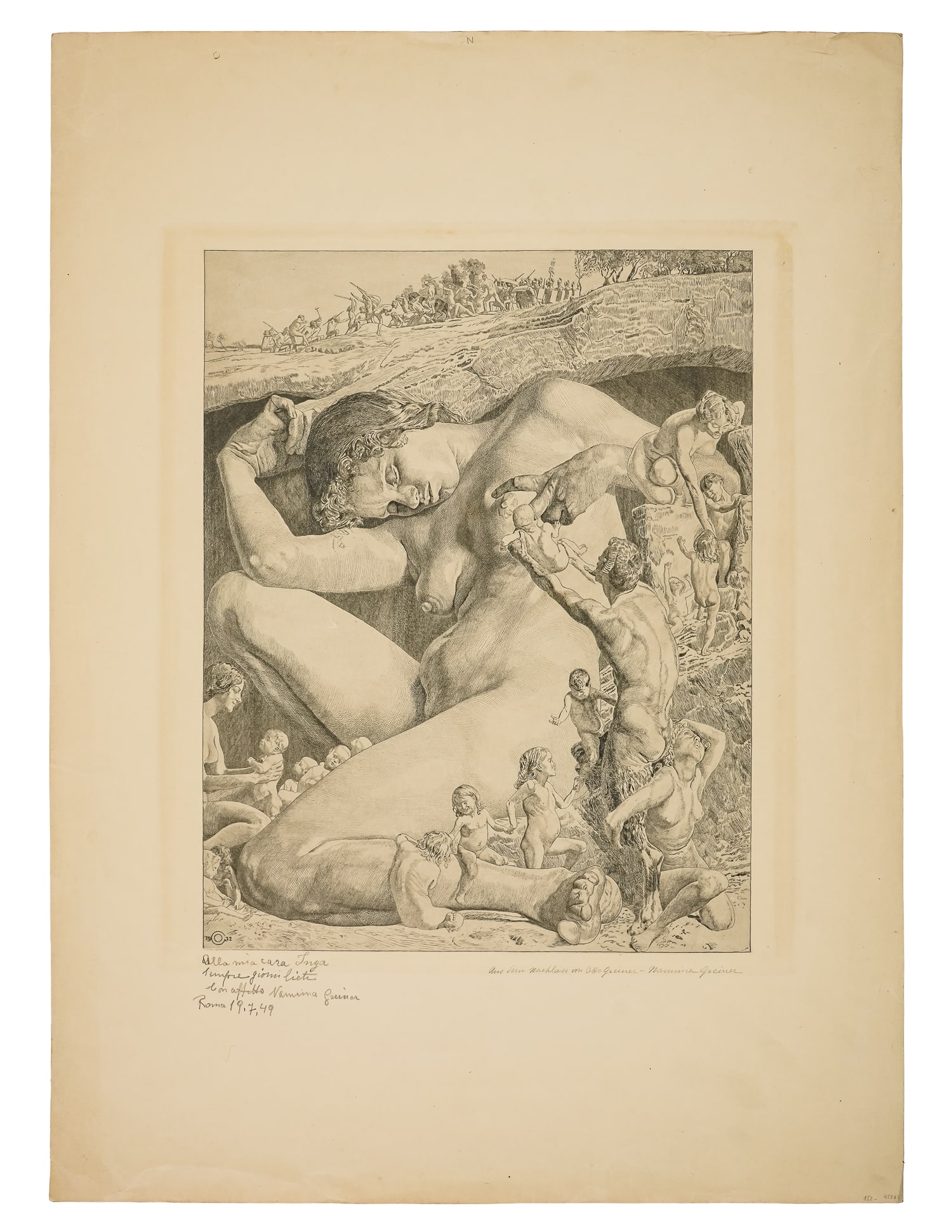 Otto Greiner (DE 1869-1916) Gaa (Gaia): Otto Greiner (German 1869-1916) Gaa (Gaia )engraving on paper , with inscriptions in Italian and German plate 15.5 x 12" sheet 26 x 19"- Greiner was a German painter, graphic artist, and draughtsman b