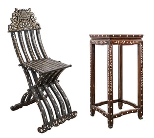 Mother of Pearl Inlaid Stand and Chair