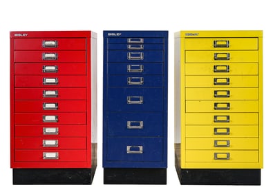Three Bisley Steel 8 Drawer flat files