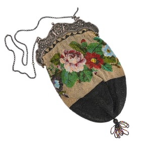 German 800 Silver Frame Beaded Handbag