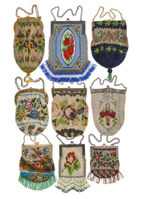 Collection of 9 Floral Beaded Handbags