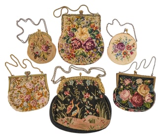 Group of 6 Petit Point Needlework Handbags