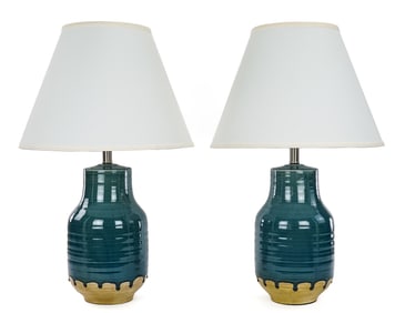 Pair of Modern Blue Drip Table Lamps