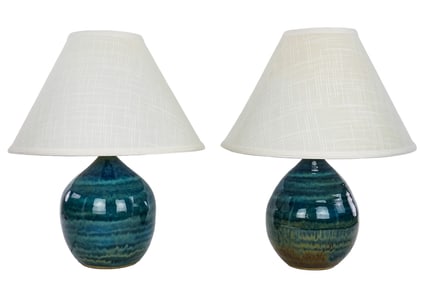 Pair of Modern blue Pottery Table Lamps