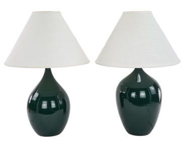 Pair Green Pottery Table Lamps
