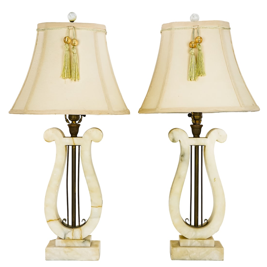 Pair of Alabaster Lyre Table Lamps (1 of 5)