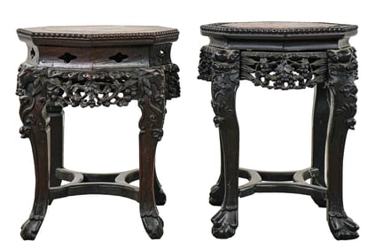 Early 20th c Chinese Marble Top Stands