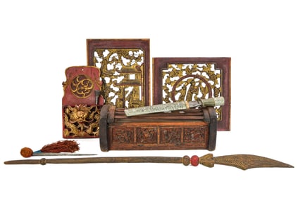 Chinese Carved Wooden, Metal Objects
