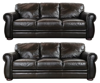 Pair of Chateau d'Ax "Divani" Black Leather Sofas