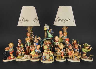 16 Hummel Figurines and Pair of Goebel Lamps
