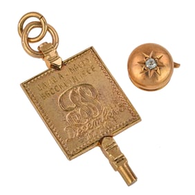 14k Greek Fraternal Key & Diamond Button