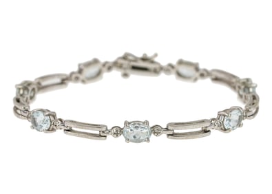 10k White Gold Aquamarine & Diamond Tennis Bracelet