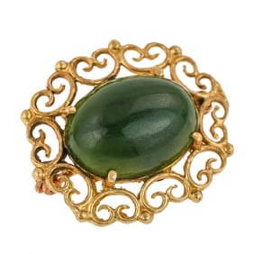 Yellow Gold & Jade Brooch