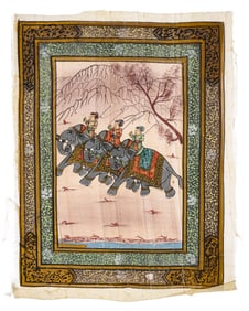 Mughal Oil on Silk Hunting Scene
