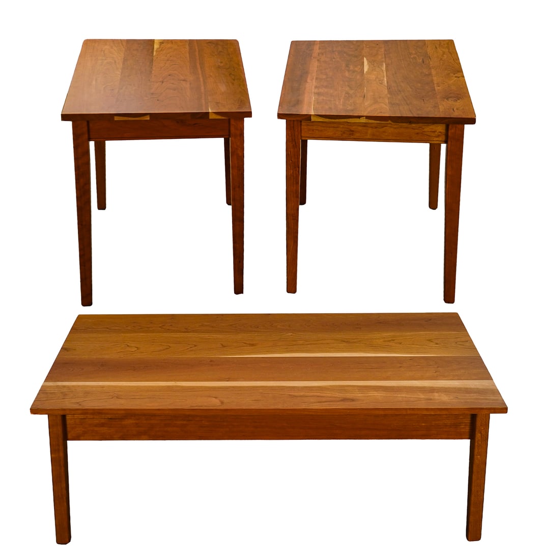 Three Otter Creek Furniture- Living Room Tables.: Three Otter Creek Furniture Living Room Tables - Pair of End tables each 24 x 24 x 20" and a coffee table 18 x 42 x 20"