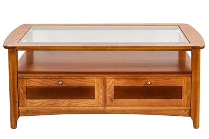 Cherry and Oak Glass top coffee table