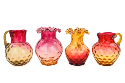 4 Victorian Amberina Art Glass Pitchers