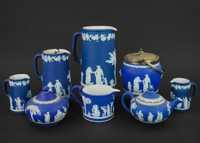 8 pcs. Wedgwood Blue Dipped Jasperware