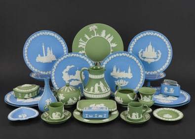26 pcs. Wedgwood Blue and Olive Jasperware