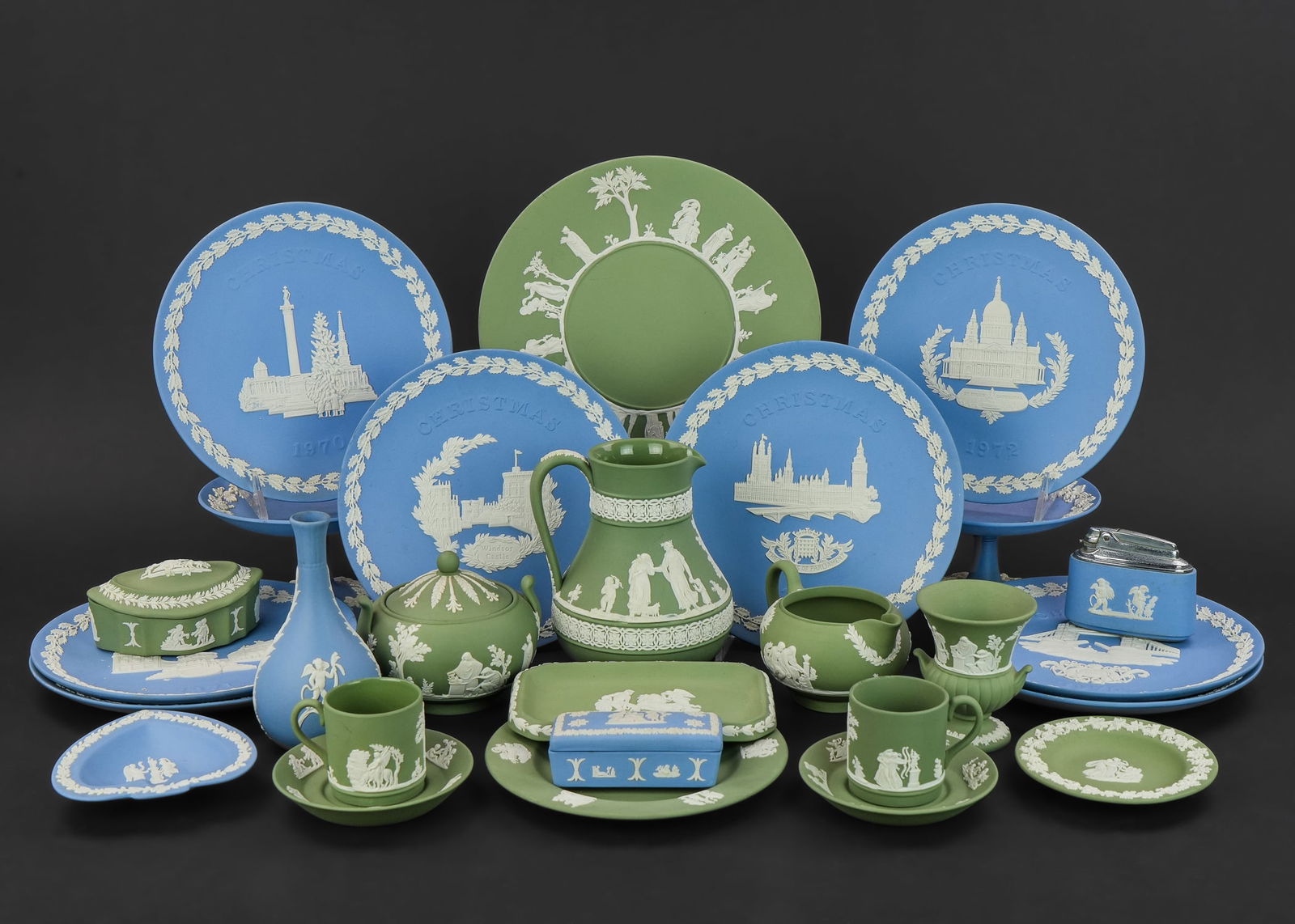 26 pcs. Wedgwood Blue and Olive Jasperware (1 of 9)