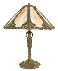 Early 20th c Slag Panel Table Lamp