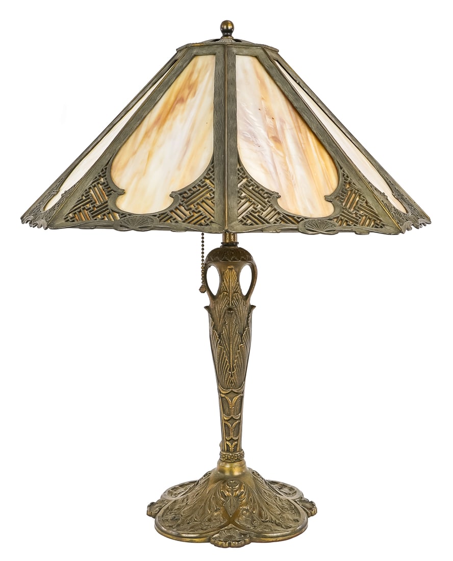 Early 20th c Slag Panel Table Lamp (1 of 10)