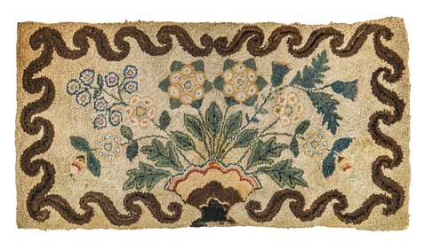Folky 19th c Hooked Rug