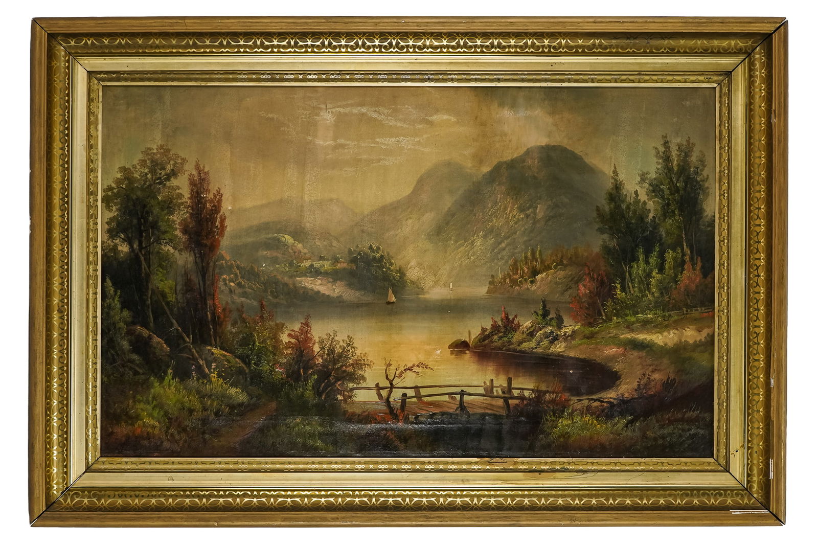 19th c Hudson River School Landscape in gilt frame (1 of 5)
